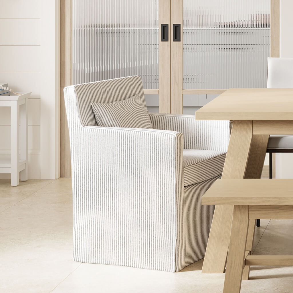 Hettie Grey Thin Stripe Dining Chair with Arms